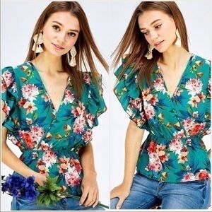 Green Floral Peplum Blouse